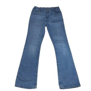 PLACE Girls Denim Jeans SZ 14 Lt Blue Bootcut Adj  Elastic Waist Whiskering